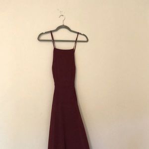 Lulus long, burgundy, cross back dress